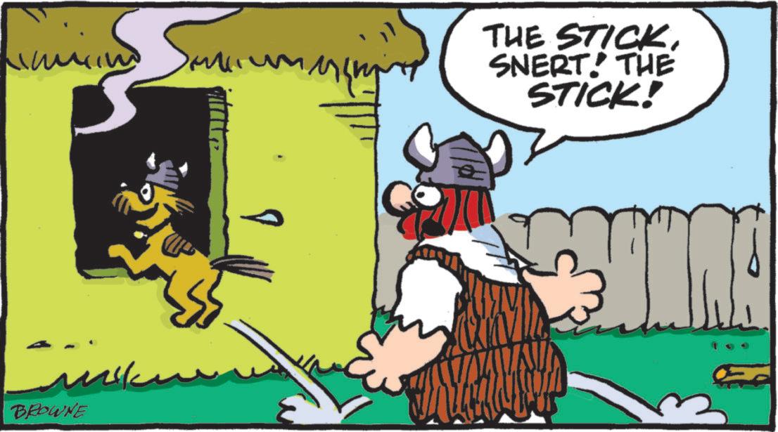 Animated cartoon OCR: BROWNE 5 THE STICK.SNERT! THE STICK! BROWNE 5 THE STICK .SNERT ! THE STICK !