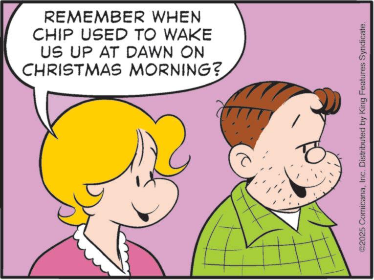 Gesture OCR: REMEMBER WHEN CHIP USED TO WAKE US UP AT DAWN ON CHRISTMAS MORNING? ©2025 ComicanaInc. Distributed by King Features Syndicate. REMEMBER WHEN CHIP USED TO WAKE US UP AT DAWN ON CHRISTMAS MORNING ? © 2025 ComicanaInc. Distributed by King Features Syndicate .