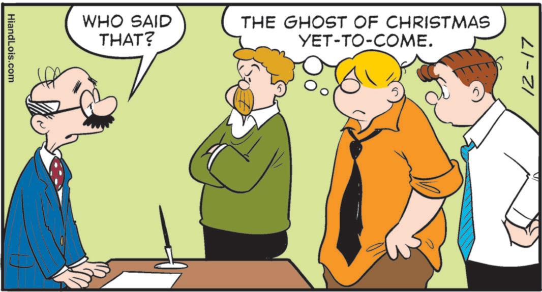 Animated cartoon OCR: HiandLois.com WHO SAID THAT? THE GHOST OF CHRISTMAS YET-TO-COME. 12-17 HiandLois.com WHO SAID THAT ? THE GHOST OF CHRISTMAS YET - TO - COME . 12-17