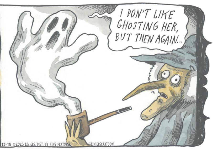 Animation OCR: I DON'T LIKE GHOSTING HERBUT THEN AGAIN.. 12-18 2025 LINIERSDIST. BY KING FEATURES @LINIERSCARTOON AD I DON'T LIKE GHOSTING HERBUT THEN AGAIN .. 12-18 2025 LINIERSDIST . BY KING FEATURES @LINIERSCARTOON AD