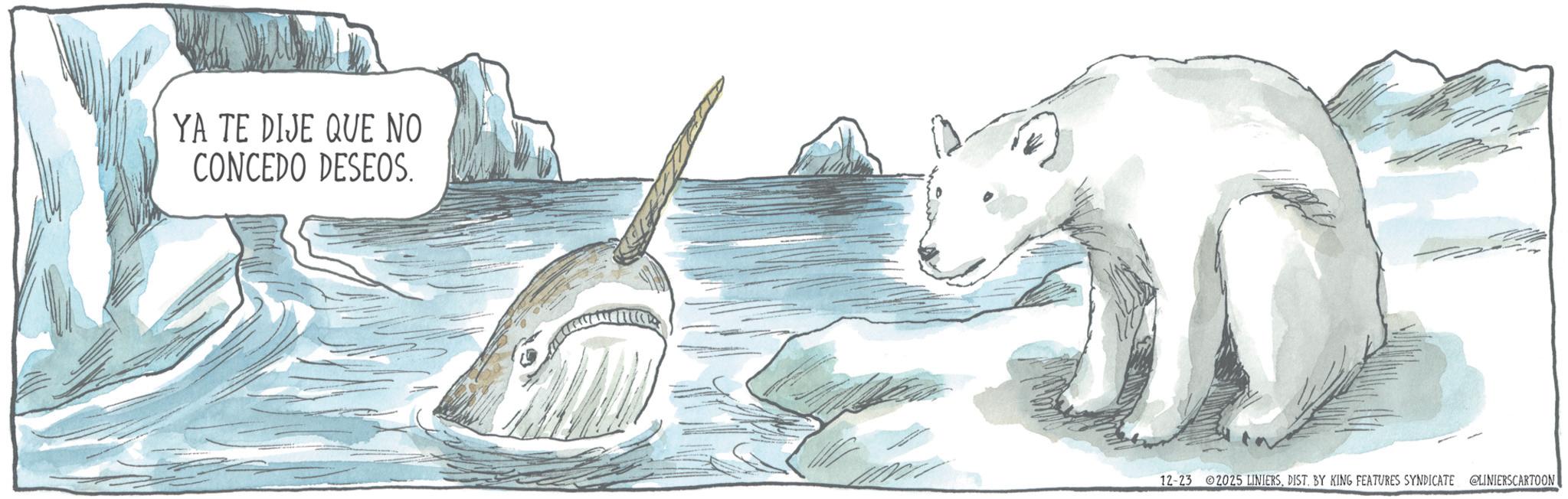 Bear OCR: YA TE DIJE QUE NO CONCEDO DESEOS. 12-23 2025 LINIERSDIST. BY KING FEATURES SYNDICATE @LINIERS CARTOON YA TE DIJE QUE NO CONCEDO DESEOS . 12-23 2025 LINIERSDIST . BY KING FEATURES SYNDICATE @LINIERS CARTOON