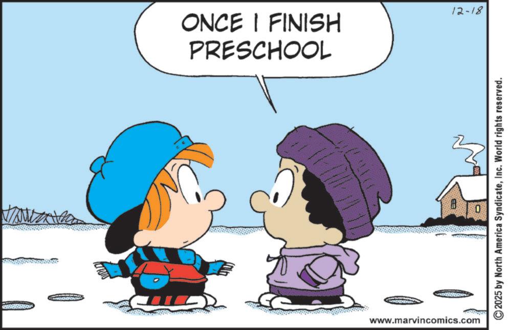 Gesture OCR: PRESCHOOL ONCE I FINISH www.marvincomics.com ? 12-18 2025 by North America SyndicateInc. World rights reserved. PRESCHOOL ONCE I FINISH www.marvincomics.com ? 12-18 2025 by North America SyndicateInc. World rights reserved .