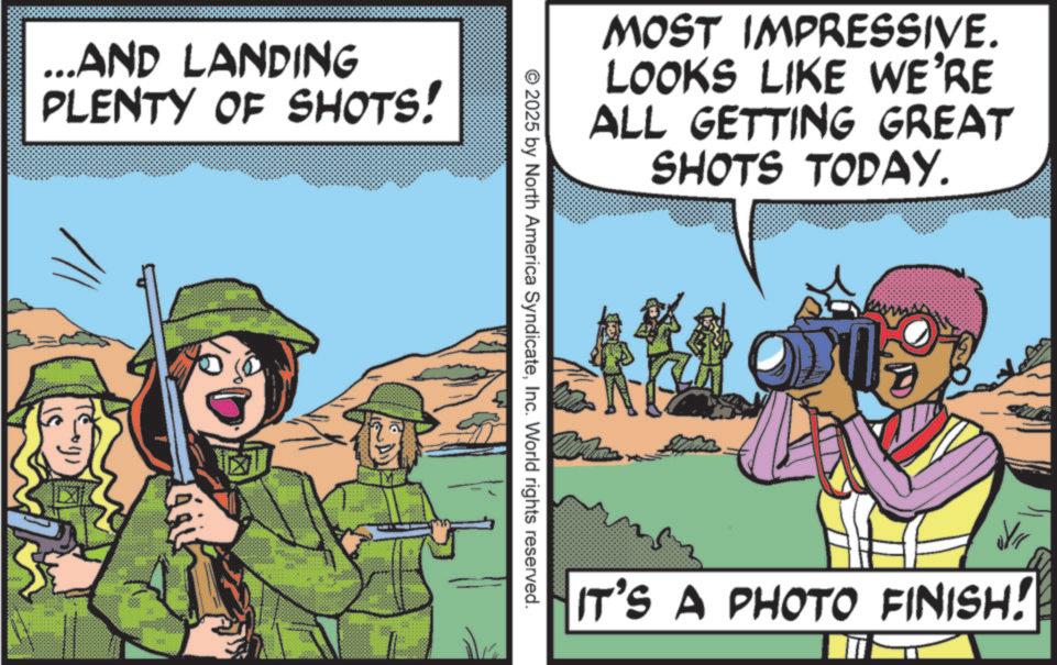 Photo caption OCR: ...AND LANDING PLENTY OF SHOTS! LAL MOST IMPRESSIVE. LOOKS LIKE WE'RE ALL GETTING GREAT SHOTS TODAY. © 2025 by North America SyndicateInc. World rights reserved. V IT'S A PHOTO FINISH! ... AND LANDING PLENTY OF SHOTS ! LAL MOST IMPRESSIVE . LOOKS LIKE WE'RE ALL GETTING GREAT SHOTS TODAY . © 2025 by North America SyndicateInc. World rights reserved . V IT'S A PHOTO FINISH !