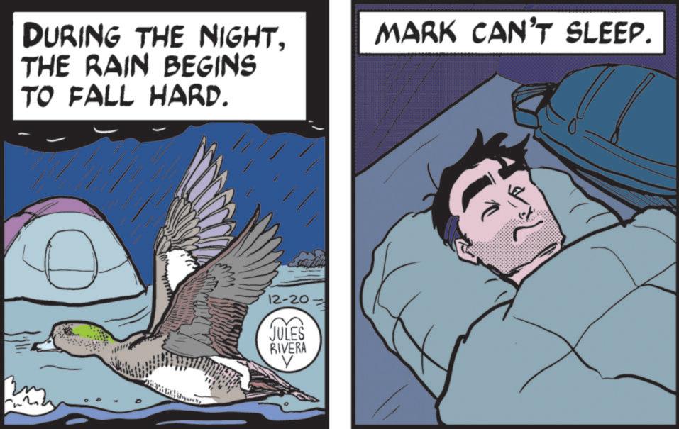 Comic book OCR: DURING THE NIGHTTHE RAIN BEGINS TO FALL HARD. 12-20 JULES RIVERA V MARK CAN'T SLEEP. DURING THE NIGHTTHE RAIN BEGINS TO FALL HARD . 12-20 JULES RIVERA V MARK CAN'T SLEEP .
