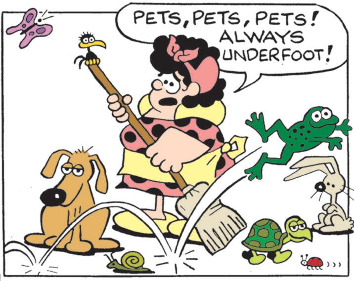 Fictional character OCR: PETSPETS! ALWAYS UNDERFOOT! >>> PETSPETS ! ALWAYS UNDERFOOT ! >>>