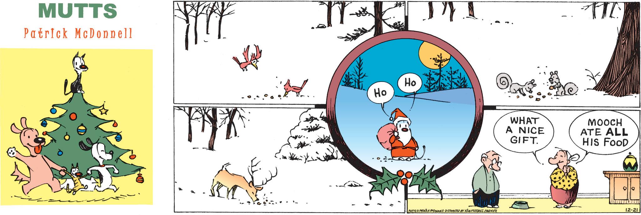 Fictional character OCR: MUTTS Patrick McDonnell Ho Ho I TTC WHAT A NICE GIFT. MOOCH ATE ALL HIS FOOD MUTTS PATRICK MADONNE DISTRIBUTED BY KING FEATURES SYNDICATE 12-21 MUTTS Patrick McDonnell Ho Ho I TTC WHAT A NICE GIFT . MOOCH ATE ALL HIS FOOD MUTTS PATRICK MADONNE DISTRIBUTED BY KING FEATURES SYNDICATE 12-21