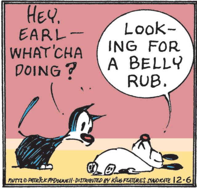 Paw OCR: HEY. EARL- WHAT'CHA DOING? Look- ING FOR A BELLY RUB. MUTTS © PATRICK MYDONE!!· DISTRIBUTED BY KING FEATURES SYNDICATE 12.6 HEY . EARL- WHAT'CHA DOING ? Look- ING FOR A BELLY RUB . MUTTS © PATRICK MYDONE !! · DISTRIBUTED BY KING FEATURES SYNDICATE 12.6
