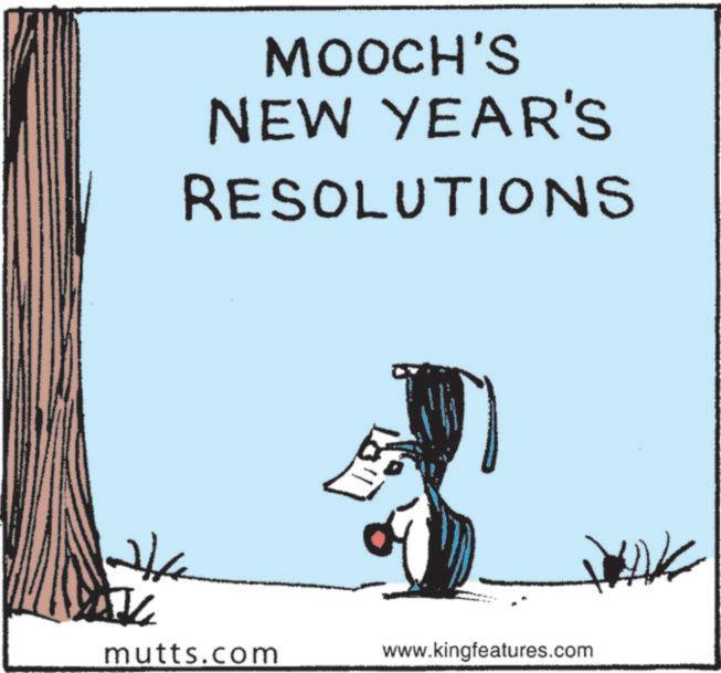 Photo caption OCR: AK MOOCH'S NEW YEAR'S RESOLUTIONS mutts.com www.kingfeatures.com AK MOOCH'S NEW YEAR'S RESOLUTIONS mutts.com www.kingfeatures.com