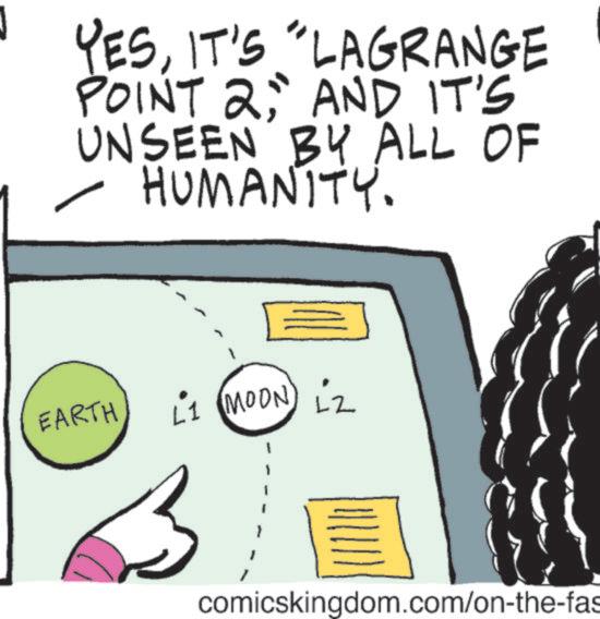Diagram OCR: 1 YESIT'S "LAGRANGE POINT 2; AND IT'S UNSEEN BY ALL OF - HUMANITY. EARTH E L1 MOON) iz comicskingdom.com/on-the-fas 1 YESIT'S " LAGRANGE POINT 2 ; AND IT'S UNSEEN BY ALL OF - HUMANITY . EARTH E L1 MOON ) iz comicskingdom.com/on-the-fas