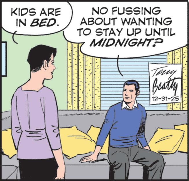 Photo caption OCR: KIDS ARE IN BED. NO FUSSING ABOUT WANTING TO STAY UP UNTIL MIDNIGHT? Teny Beatty 12-31-25 KIDS ARE IN BED . NO FUSSING ABOUT WANTING TO STAY UP UNTIL MIDNIGHT ? Teny Beatty 12-31-25