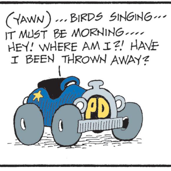 Animated cartoon OCR: (YAWN) ... BIRDS SINGING... IT MUST BE MORNING... HEY! WHERE AM I?! HAVE I BEEN THROWN AWAY? PPD ( YAWN ) ... BIRDS SINGING ... IT MUST BE MORNING ... HEY ! WHERE AM I ?! HAVE I BEEN THROWN AWAY ? PPD