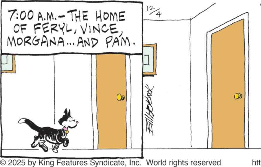 Animated cartoon OCR: 7:00 A.M.- THE HOME OF FERYLMORGANA... AND PAM. 12/A Billbobook O2025 by King Features SyndicateInc. World rights reserved htt 7:00 A.M.- THE HOME OF FERYLMORGANA ... AND PAM . 12 / A Billbobook O2025 by King Features SyndicateInc. World rights reserved htt