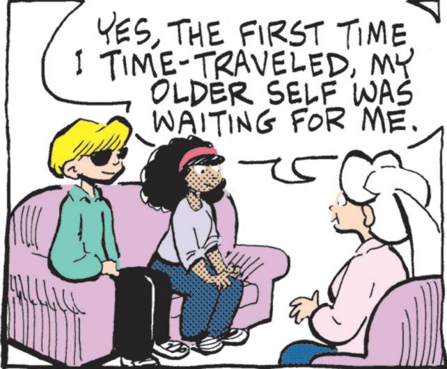 Photo caption OCR: YESTHE FIRST TIME I TIME-TRAVELEDMY OLDER SELF WAS WAITING FOR ME. YESTHE FIRST TIME I TIME - TRAVELEDMY OLDER SELF WAS WAITING FOR ME .