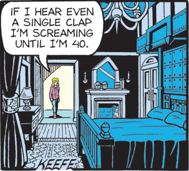 Fictional character OCR: IF I HEAR EVEN A SINGLE CLAP I'M SCREAMING UNTIL I'M 40. ? 711 25252 Jun 0000 ???? SKEEFE POLIT 2000 IF I HEAR EVEN A SINGLE CLAP I'M SCREAMING UNTIL I'M 40 . ? 711 25252 Jun 0000 ???? SKEEFE POLIT 2000