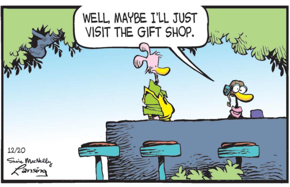 Animated cartoon OCR: 12/20 Susie MacNelly Ransing WELLMAYBE I'LL JUST VISIT THE GIFT SHOP. 12/20 Susie MacNelly Ransing WELLMAYBE I'LL JUST VISIT THE GIFT SHOP .