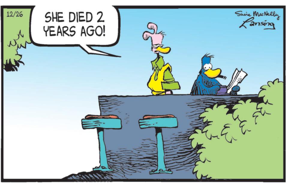 Animated cartoon OCR: 12/26 22 SHE DIED 2 YEARS AGO! Susie MacNelly Lansing 12/26 22 SHE DIED 2 YEARS AGO ! Susie MacNelly Lansing