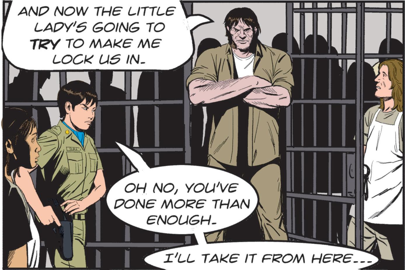 Comic book OCR: AND NOW THE LITTLE LADY'S GOING TO TRY TO MAKE ME LOCK US IN- DAL OH NOYOU'VE DONE MORE THAN ENOUGH. I'LL TAKE IT FROM HERE….. AND NOW THE LITTLE LADY'S GOING TO TRY TO MAKE ME LOCK US IN- DAL OH NOYOU'VE DONE MORE THAN ENOUGH . I'LL TAKE IT FROM HERE … ..