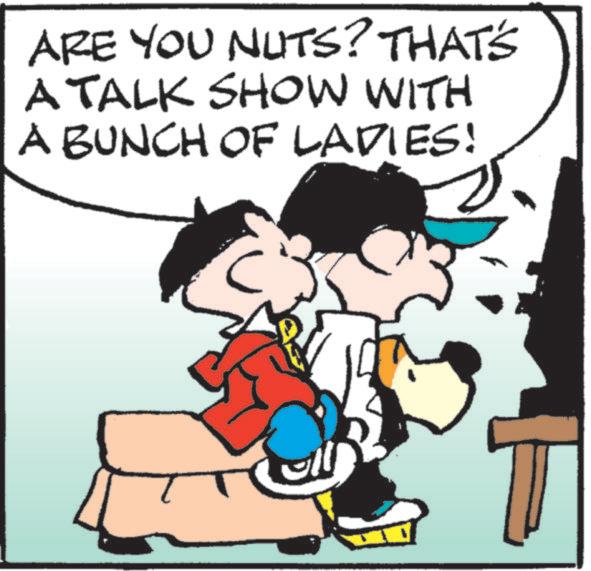 Graphics OCR: ARE YOU NUTS? THAT'S A TALK SHOW WITH A BUNCH OF LADIES! ARE YOU NUTS ? THAT'S A TALK SHOW WITH A BUNCH OF LADIES !