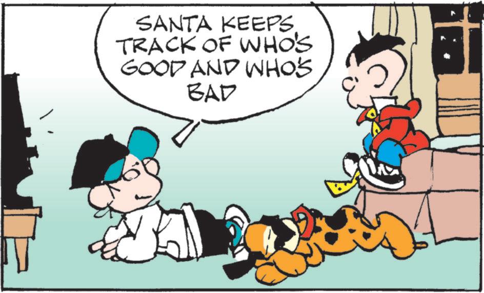 Illustration OCR: SANTA KEEPS TRACK OF WHO'S GOOD AND WHO'S BAD SANTA KEEPS TRACK OF WHO'S GOOD AND WHO'S BAD