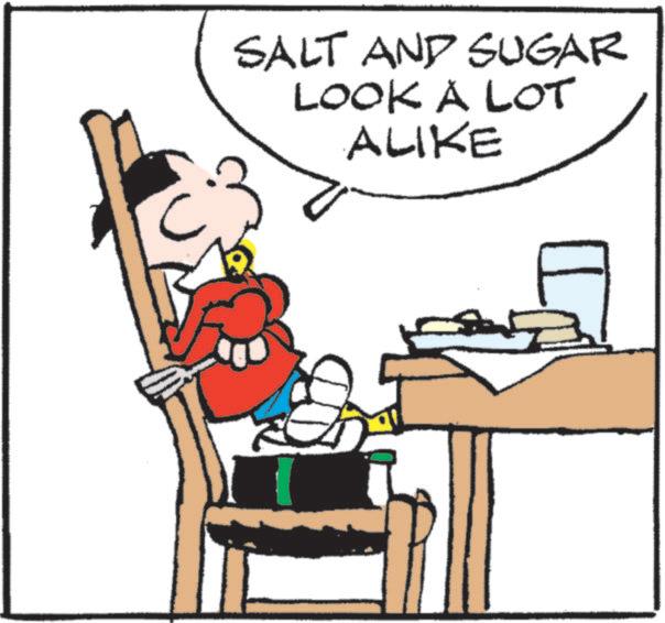 Animated cartoon OCR: SALT AND SUGAR LOOK A LOT ALIKE ? SALT AND SUGAR LOOK A LOT ALIKE ?