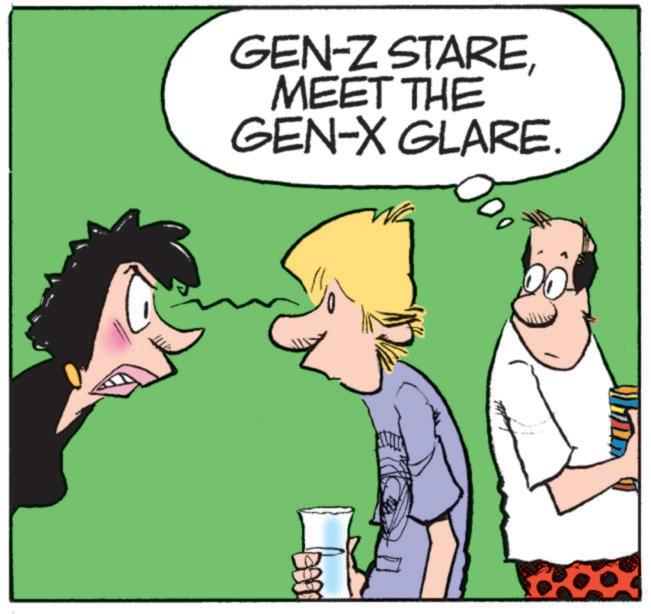 Photo caption OCR: GEN-Z STAREMEET THE GEN-X GLARE. GEN - Z STAREMEET THE GEN - X GLARE .