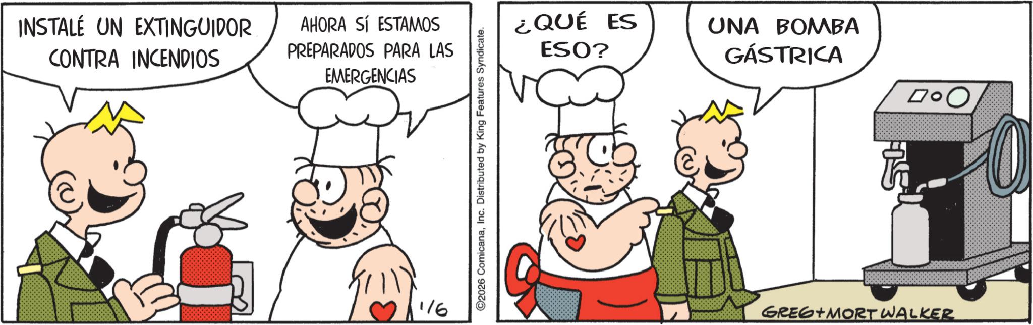 Gesture OCR: INSTALÉ UN EXTINGUIDOR CONTRA INCENDIOS AHORA SÍ ESTAMOS PREPARADOS PARA LAS EMERGENCIAS 1/6 ©2026 ComicanaInc. Distributed by King Features Syndicate. ¿QUÉ ES ESO? UNA BOMBA GÁSTRICA GREG MORT WALKER INSTALÉ UN EXTINGUIDOR CONTRA INCENDIOS AHORA SÍ ESTAMOS PREPARADOS PARA LAS EMERGENCIAS 1/6 © 2026 ComicanaInc. Distributed by King Features Syndicate . ¿ QUÉ ES ESO ? UNA BOMBA GÁSTRICA GREG MORT WALKER