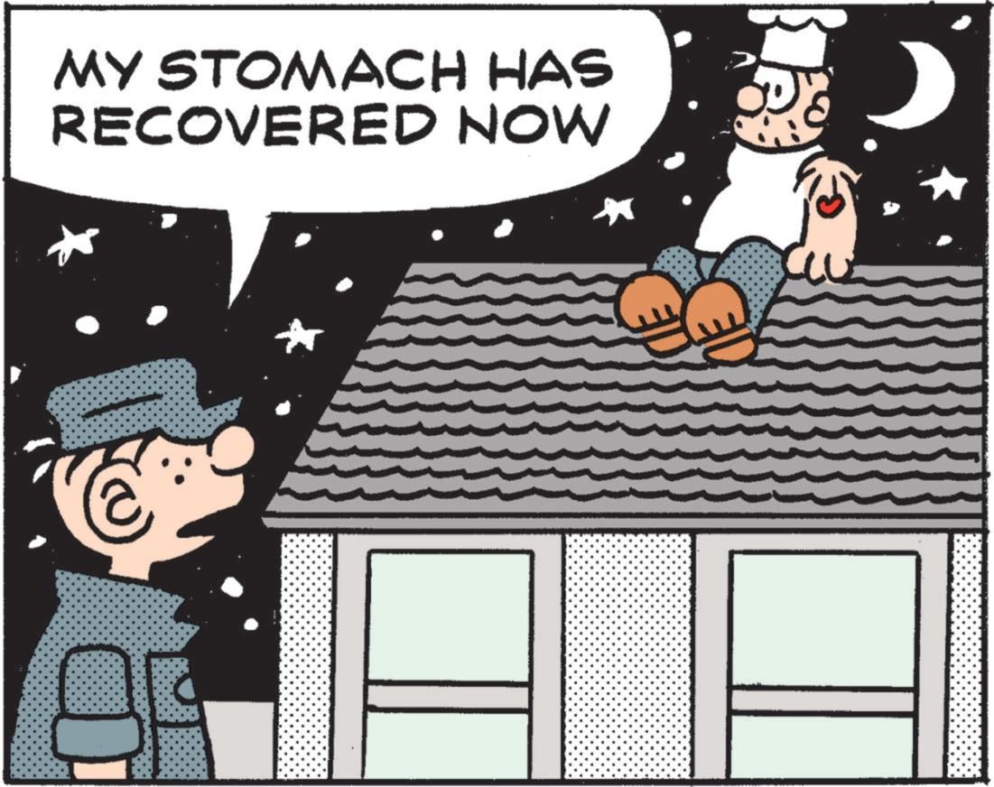 Fictional character OCR: MY STOMACH HAS RECOVERED NOW MY STOMACH HAS RECOVERED NOW