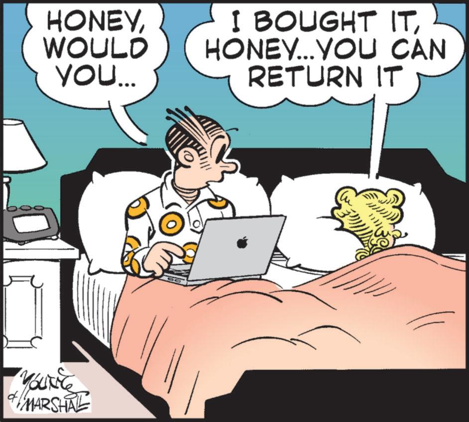 Photo caption OCR: HONEYWOULD YOU... I BOUGHT ITHONEY... YOU CAN RETURN IT d YOUNEG MARSHAL ?????? HONEYWOULD YOU ... I BOUGHT ITHONEY ... YOU CAN RETURN IT d YOUNEG MARSHAL ??????