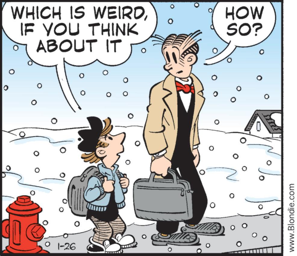 Fictional character OCR: 0 WHICH IS WEIRDIF YOU THINK ABOUT IT 1-26 ? ° HOW SO? 0 www.Blondie.com 0 WHICH IS WEIRDIF YOU THINK ABOUT IT 1-26 ? ° HOW SO ? 0 www.Blondie.com