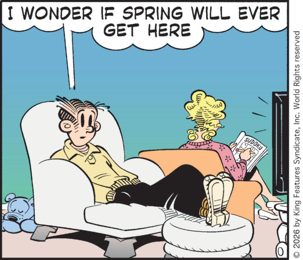 Foot OCR: I WONDER IF SPRING WILL EVER GET HERE SUDOKU 2026 by King Features SyndicateInc. World Rights reserved I WONDER IF SPRING WILL EVER GET HERE SUDOKU 2026 by King Features SyndicateInc. World Rights reserved