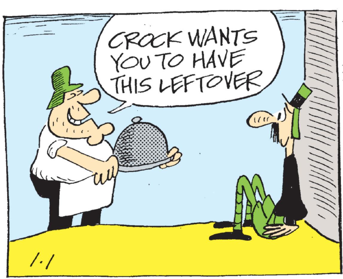 Photo caption OCR: /./ CROCK WANTS YOU TO HAVE THIS LEFTOVER /./ CROCK WANTS YOU TO HAVE THIS LEFTOVER