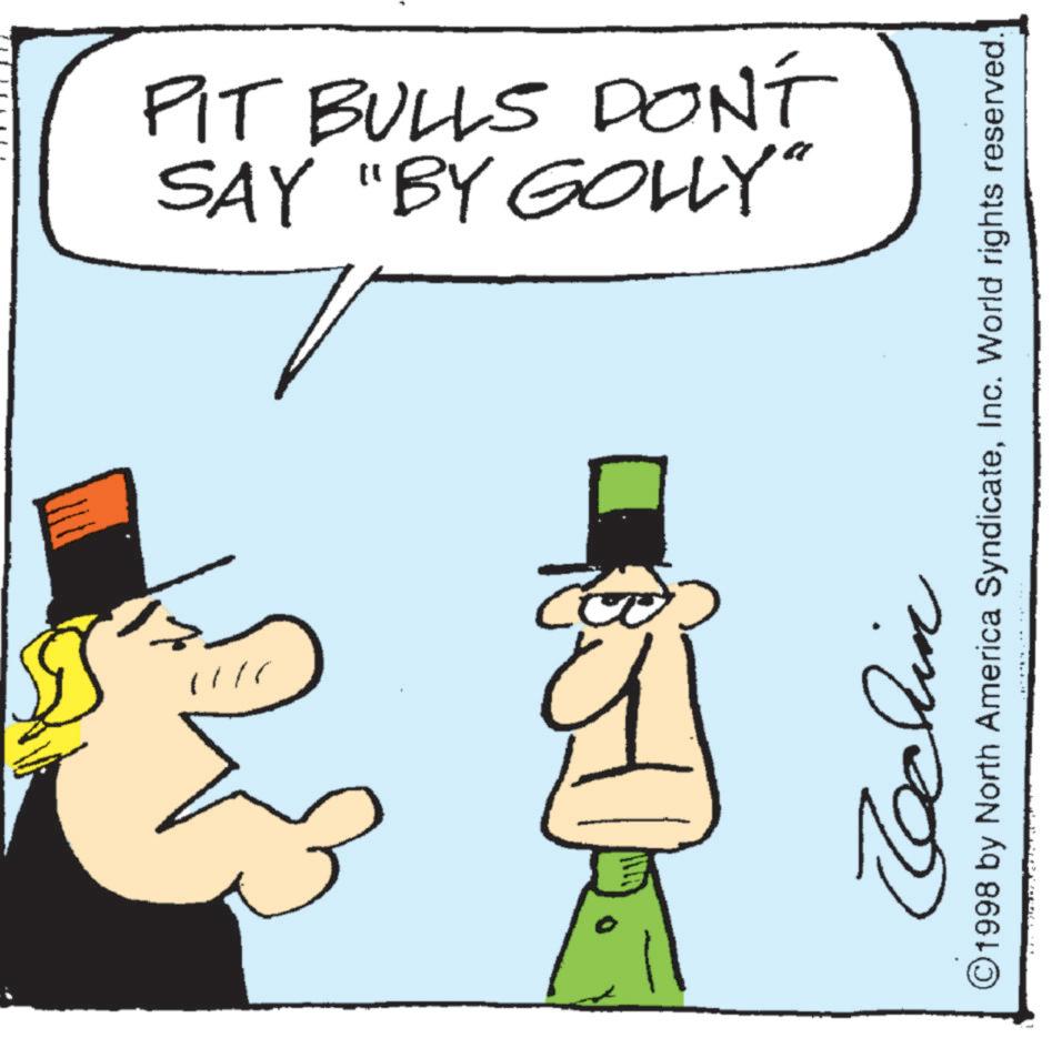 Animation OCR: 11/0 SAY "BY GOLLY" PIT BULLS DON'T Techin ©1998 by North America SyndicateInc. World rights reserved. 11/0 SAY " BY GOLLY " PIT BULLS DON'T Techin © 1998 by North America SyndicateInc. World rights reserved .