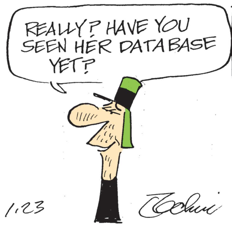 Line art OCR: REALLY? HAVE YOU SEEN HER DATABASE YET? !!!!!! 1.23 W ?????? REALLY ? HAVE YOU SEEN HER DATABASE YET ? !!!!!! 1.23 W ??????