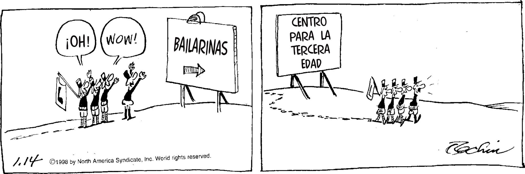 Handwriting OCR: ¡OH! WOW! BAILARINAS 1.14 ©1998 by North America SyndicateInc. World rights reserved. CENTRO PARA LA TERCERA EDAD Cachin ¡ OH ! WOW ! BAILARINAS 1.14 © 1998 by North America SyndicateInc. World rights reserved . CENTRO PARA LA TERCERA EDAD Cachin