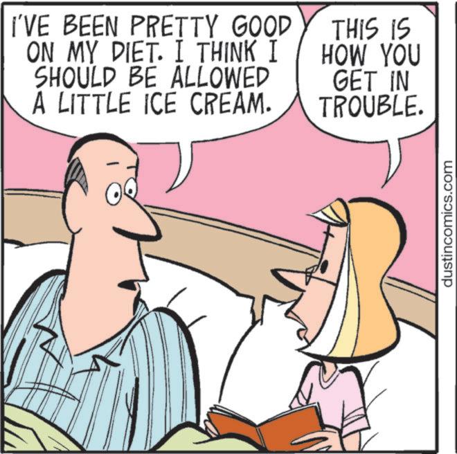 Animated cartoon OCR: I'VE BEEN PRETTY GOOD ON MY DIET. I THINK I SHOULD BE ALLOWED A LITTLE ICE CREAM. THIS IS HOW YOU GET IN TROUBLE. dustincomics.com I'VE BEEN PRETTY GOOD ON MY DIET . I THINK I SHOULD BE ALLOWED A LITTLE ICE CREAM . THIS IS HOW YOU GET IN TROUBLE . dustincomics.com