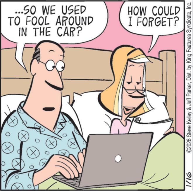 Animated cartoon OCR: + ...SO WE USED TO FOOL AROUND IN THE CAR? 0 ? (x) HOW COULD I FORGET? 1/16 ©2026 Steve Kelley & Jeff ParkerInc. + ... SO WE USED TO FOOL AROUND IN THE CAR ? 0 ? ( x ) HOW COULD I FORGET ? 1/16 © 2026 Steve Kelley & Jeff ParkerDist . by King Features Syndicate