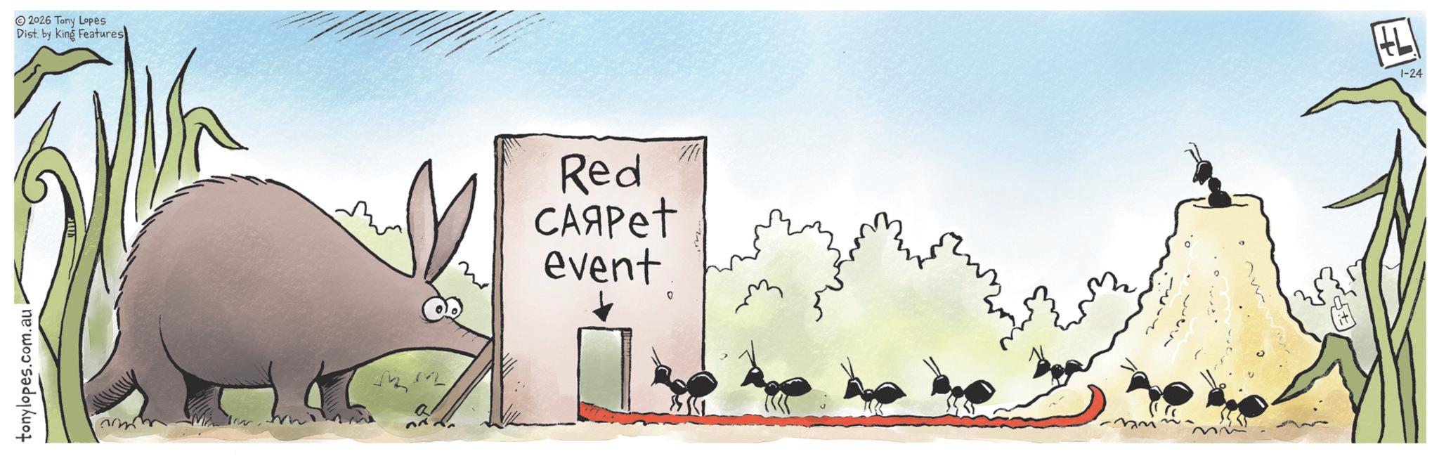 Animated cartoon OCR: tonylopes. .com.au 2026 Tony Lopes Dist. by King Features a Red ?????? event 0 tL 1-24 tonylopes . .com.au 2026 Tony Lopes Dist . by King Features a Red ?????? event 0 tL 1-24