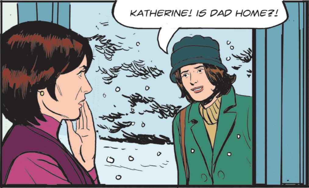 Animated cartoon OCR: KATHERINE! IS DAD HOME?! ? KATHERINE ! IS DAD HOME ?! ?