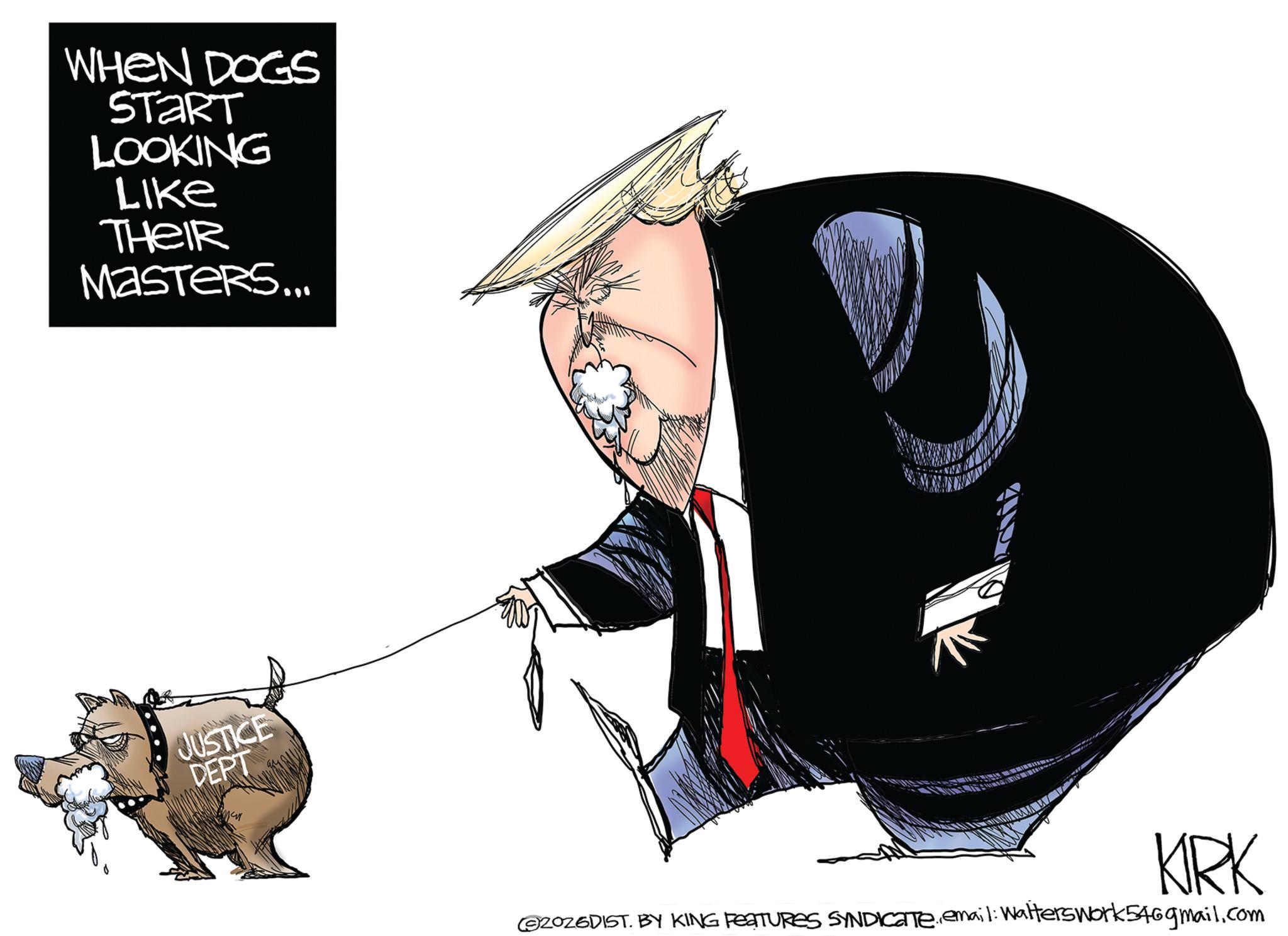 Fiction OCR: WHEN DOGS START LOOKING Like THEIR MASTERS... JUSTICE DEPT KRK ©2026DIST. BY KING FEATURES SYNDICATE.email: Walters work546gmail.com WHEN DOGS START LOOKING Like THEIR MASTERS ... JUSTICE DEPT KRK © 2026DIST . BY KING FEATURES SYNDICATE.email : Walters work546gmail.com