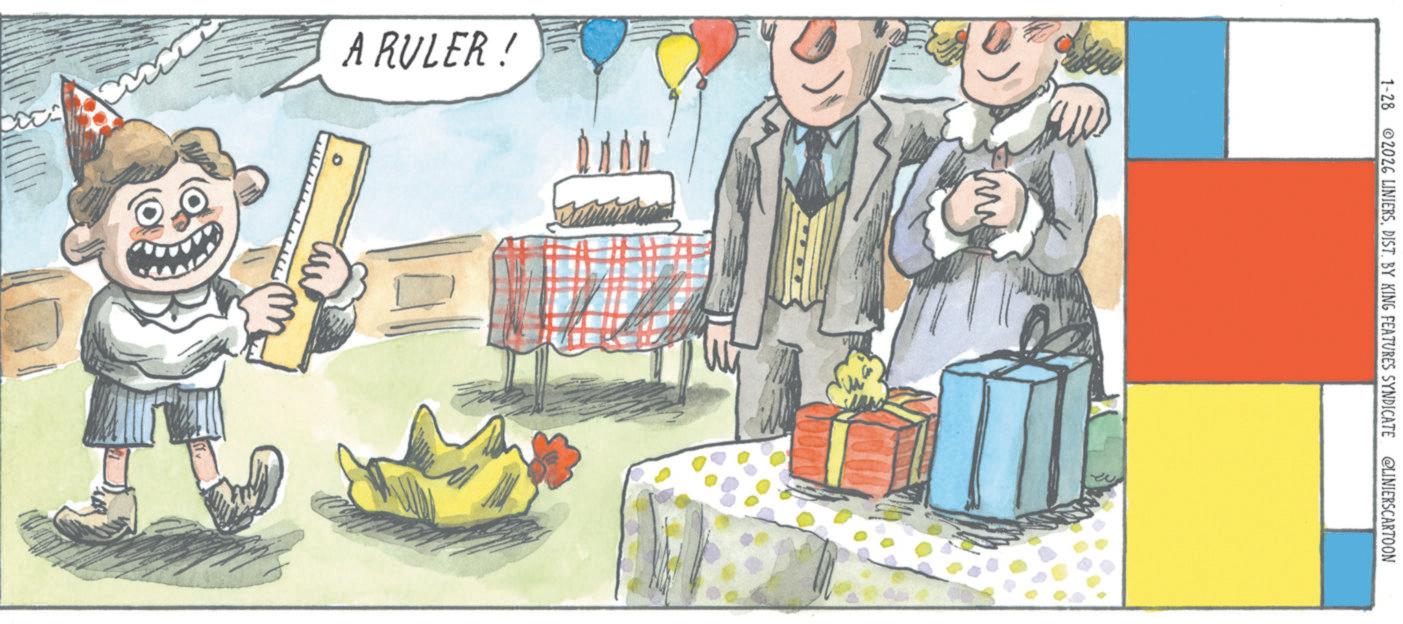 Child OCR: A RULER ! www 1-28 2026 LINIERSDIST. BY KING FEATURES SYNDICATE @LINIERSCARTOON A RULER ! www 1-28 2026 LINIERSDIST . BY KING FEATURES SYNDICATE @LINIERSCARTOON