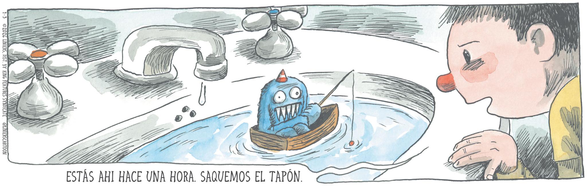 Animation OCR: 2026 LINIERSDIST. BY KING FEATURES SYNDICATE @LINIERSCARTOON ww ESTÁS AHI HACE UNA HORA. SAQUEMOS EL TAPÓN. 2026 LINIERSDIST . BY KING FEATURES SYNDICATE @LINIERSCARTOON ww ESTÁS AHI HACE UNA HORA . SAQUEMOS EL TAPÓN .