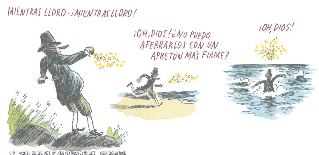 Photo caption OCR: MIENTRAS LLORO-¡MIENTRAS LLORO! ¡OHDIOS! ENO PUEDO AFERRARLOS CON UN APRETON MAS FIRME? iOHDIOS! 1-9 ©2026 LINIERSDIST. BY KING FEATURES SYNDICATE @LINIERSCARTOON MIENTRAS LLORO - ¡ MIENTRAS LLORO ! ¡ OHDIOS ! ENO PUEDO AFERRARLOS CON UN APRETON MAS FIRME ? iOHDIOS ! 1-9 © 2026 LINIERSDIST . BY KING FEATURES SYNDICATE @LINIERSCARTOON