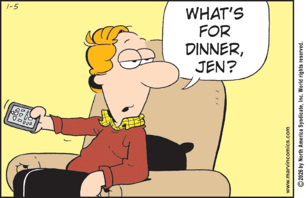 Comics OCR: A 00000 GODDE 1-5 JEN? DINNERFOR WHAT'S www.marvincomics.com 2026 by North America SyndicateInc. World rights reserved. A 00000 GODDE 1-5 JEN ? DINNERFOR WHAT'S www.marvincomics.com 2026 by North America SyndicateInc. World rights reserved .