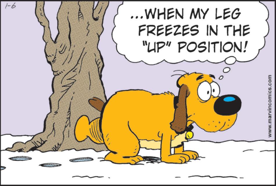 Tail OCR: 1-6 ..WHEN MY LEG FREEZES IN THE "UP" POSITION! www.marvincomics.com 1-6 ..WHEN MY LEG FREEZES IN THE " UP " POSITION ! www.marvincomics.com