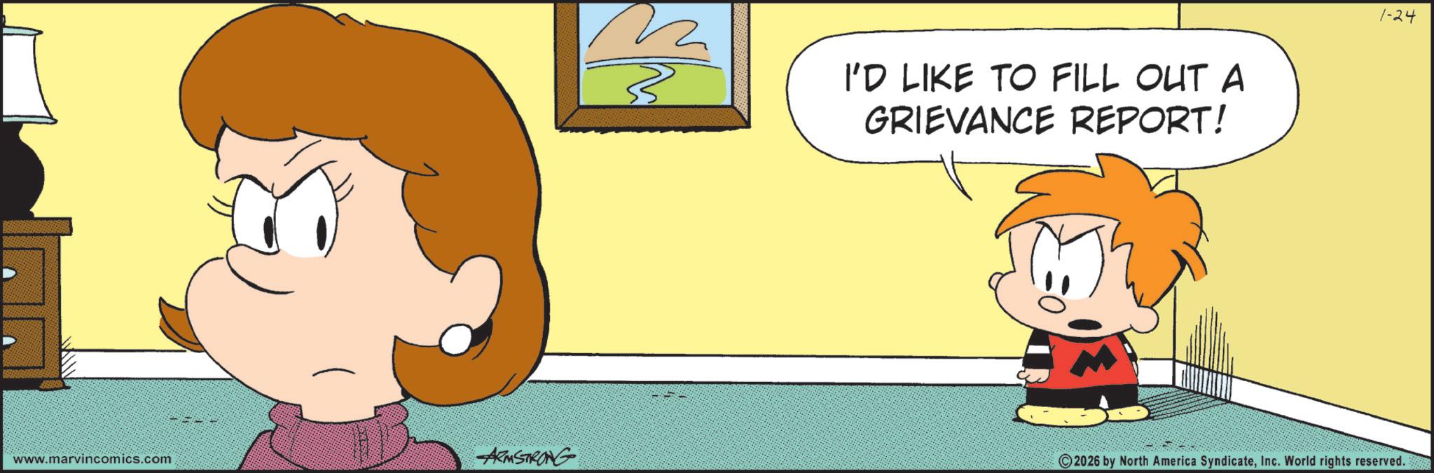 Pleased OCR: www.marvincomics.com ARMSTRONG 3 I'D LIKE TO FILL OUT A GRIEVANCE REPORT! 1-24 2026 by North America SyndicateInc. World rights reserved. www.marvincomics.com ARMSTRONG 3 I'D LIKE TO FILL OUT A GRIEVANCE REPORT ! 1-24 2026 by North America SyndicateInc. World rights reserved .