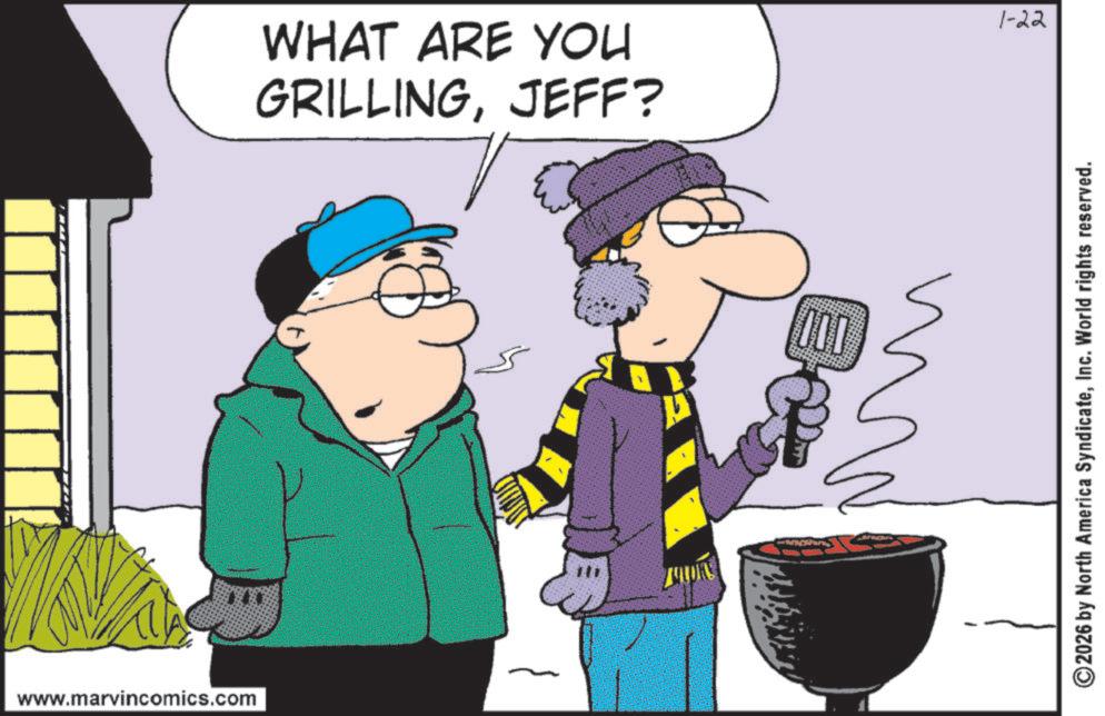 Fictional character OCR: www.marvincomics.com GRILLINGJEFF? WHAT ARE YOU MILORS 1-22 2026 by North America SyndicateInc. World rights reserved. www.marvincomics.com GRILLINGJEFF ? WHAT ARE YOU MILORS 1-22 2026 by North America SyndicateInc. World rights reserved .