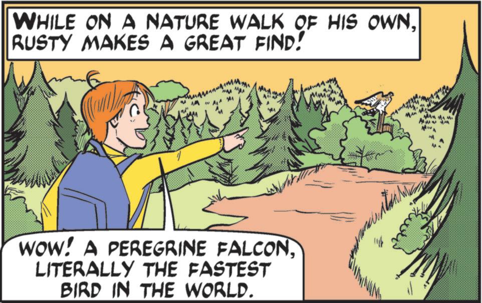 Adventure OCR: WHILE ON A NATURE WALK OF HIS OWN. RUSTY MAKES A GREAT FIND! AM AV HM Ax WOW! A PEREGRINE FALCONLITERALLY THE FASTEST BIRD IN THE WORLD. MAM MA MA WHILE ON A NATURE WALK OF HIS OWN . RUSTY MAKES A GREAT FIND ! AM AV HM Ax WOW ! A PEREGRINE FALCONLITERALLY THE FASTEST BIRD IN THE WORLD . MAM MA MA