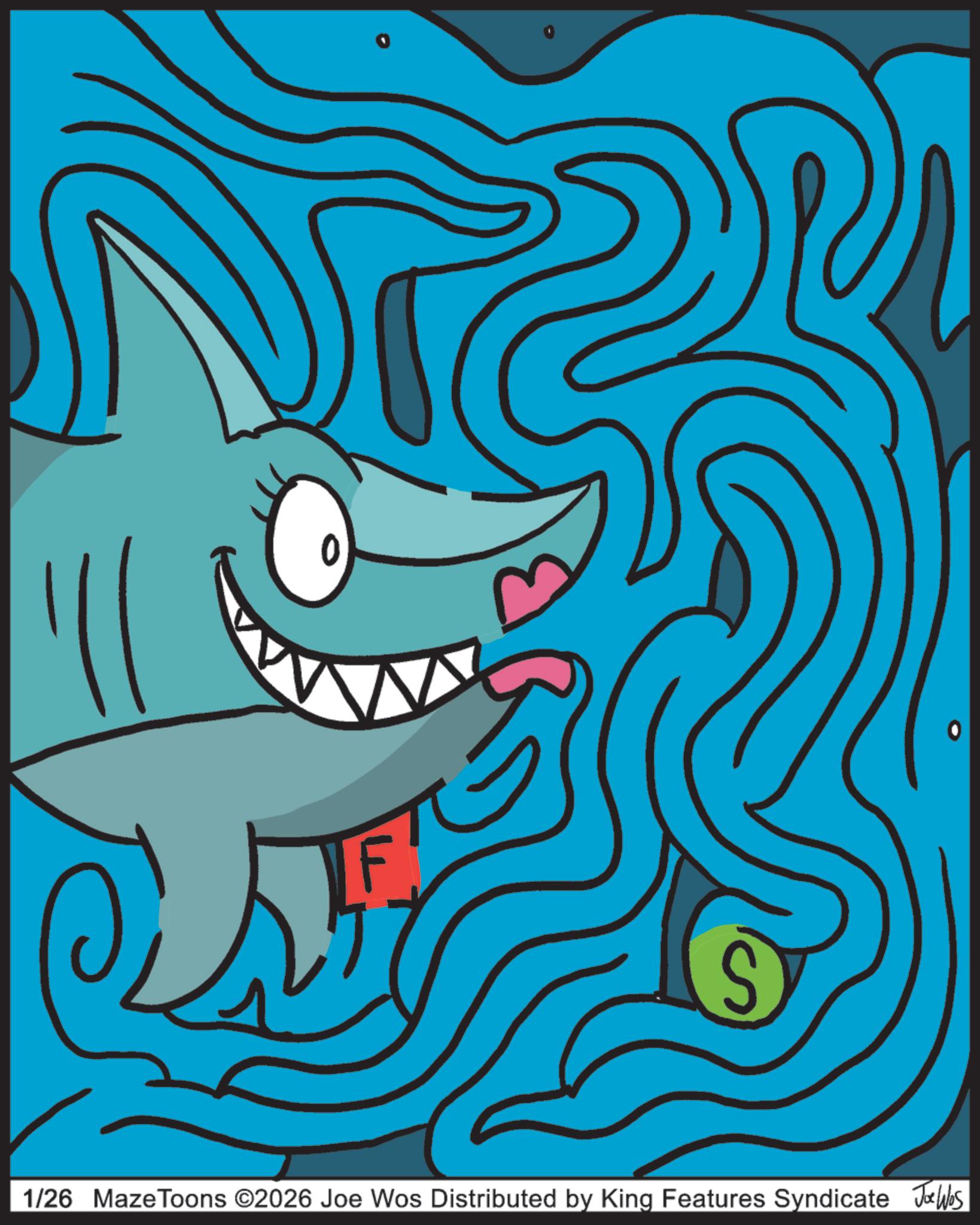 Clip art OCR: F S 1/26 Maze Toons ©2026 Joe Wos Distributed by King Features Syndicate JoWas F S 1/26 Maze Toons © 2026 Joe Wos Distributed by King Features Syndicate JoWas