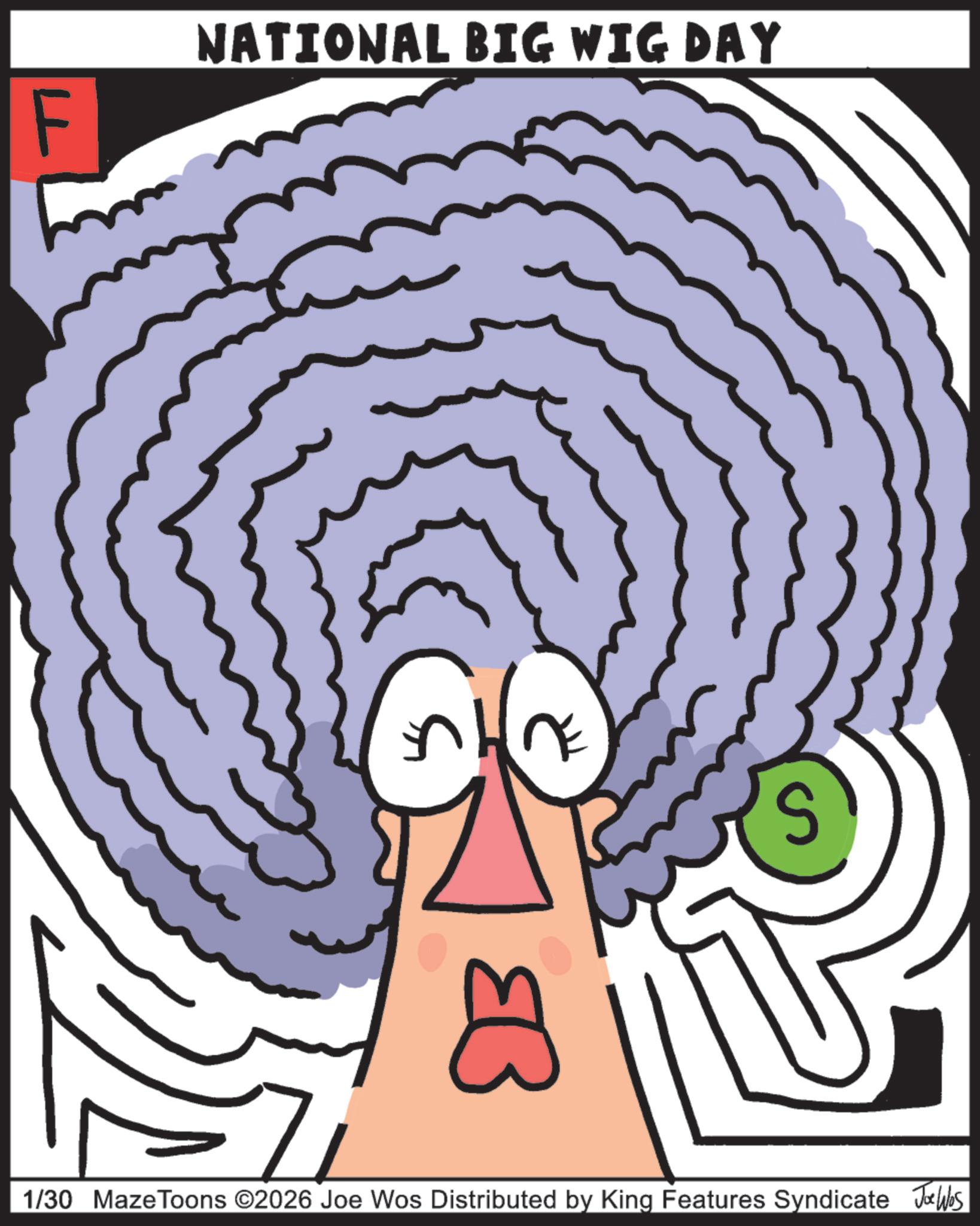 Child art OCR: F NATIONAL BIG WIG DAY B S 1/30 MazeToons ©2026 Joe Wos Distributed by King Features Syndicate Jobs F NATIONAL BIG WIG DAY B S 1/30 MazeToons © 2026 Joe Wos Distributed by King Features Syndicate Jobs