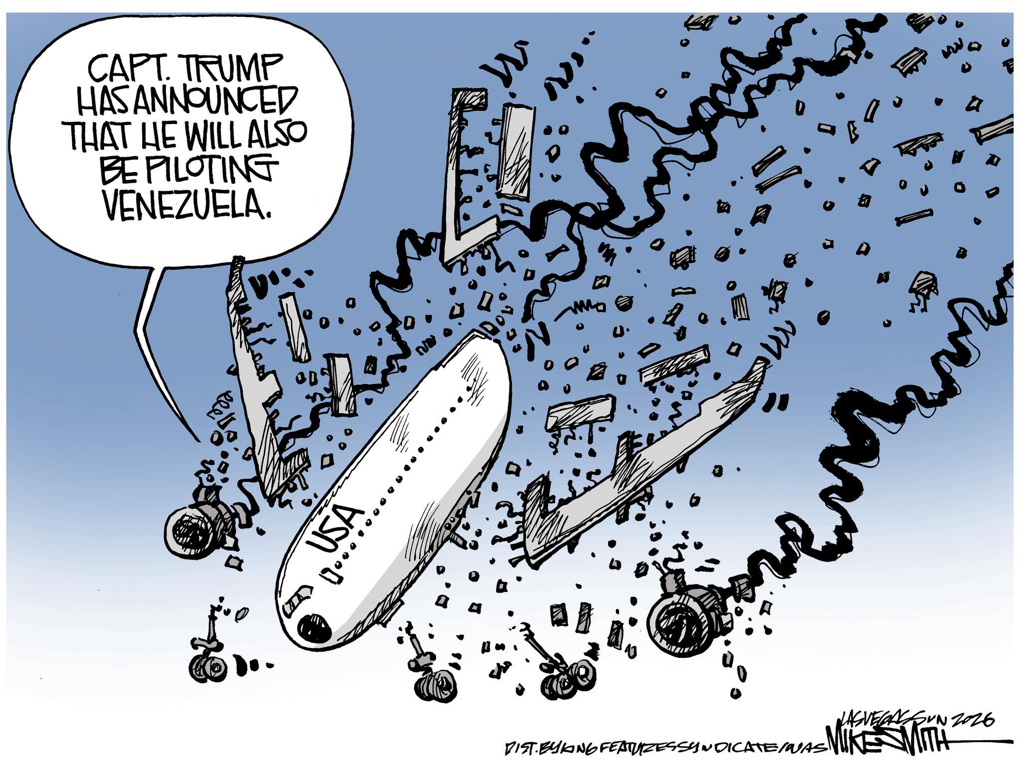 Fiction OCR: CAPT. TRUMP HASANNOUNCED THAT HE WILL ALSO BE PILOTING VENEZUELA. cf.. USA 0000 M LASVEGASSUN 2026 DIST BYKING FEATURES SYNDICATE/WAS MIKE WITH CAPT . TRUMP HASANNOUNCED THAT HE WILL ALSO BE PILOTING VENEZUELA . cf .. USA 0000 M LASVEGASSUN 2026 DIST BYKING FEATURES SYNDICATE / WAS MIKE WITH